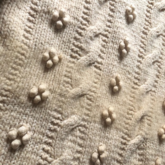 Handknit Cable Knit Bubble Stitch Wool Sweater in Cream - Picture 6 of 13